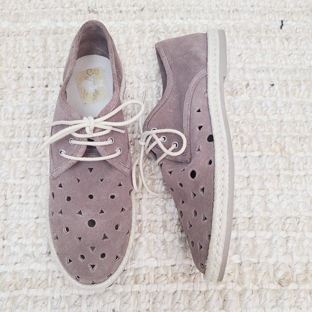 Seychelles Suede Cutout‎ Lace Up Oxfords Taupe Neutral Espadrille Style 7.5